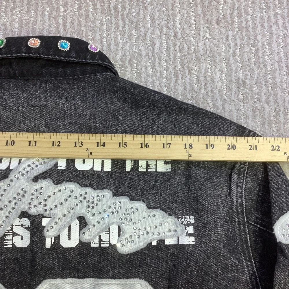 Red‎ Poppy Mens Black Wash Embellished Graphic Denim Jacket Size M NWT